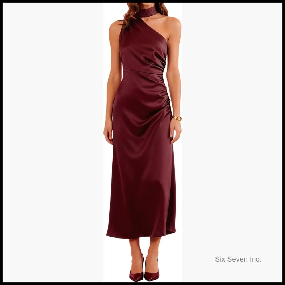 Polyester Formal Cocktail Gown With One-Shoulder Design